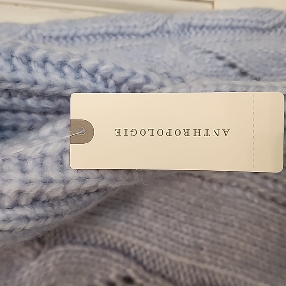 ANTHROPOLOGIE SWEATER RAMONA NWT BLUE V-neck Pullover Cable 7%Angora Knit - Picture 4 of 9